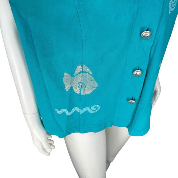 Vintage Blue Cactus Vest Women Small Coastal Artsy Oversized Y2K 90s Block Print - Picture 6 of 10